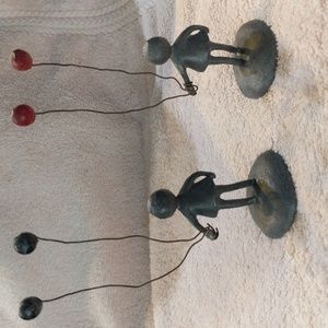 Set of Two Girl Pewter People  Holding Balloons Figurines